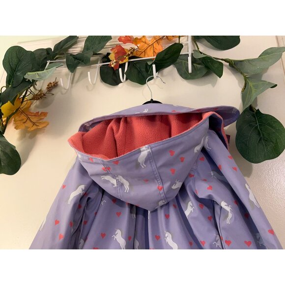 Korango Girls Unicorn Rain Jacket Coat Size 4 Purple Waterproof Fleece Lined Hea - Picture 7 of 13